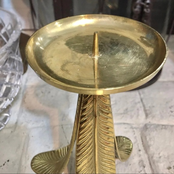Vintage Brass Candle Holder Made in 1992 Tropical Leaves - Picture 3 of 6